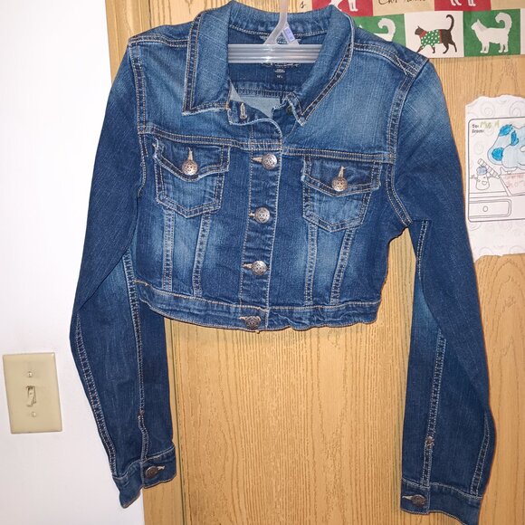 Silver Jeans Co. Big Girls' Cassie Cropped Dark Wash Jean Jacket Large - Picture 2 of 9